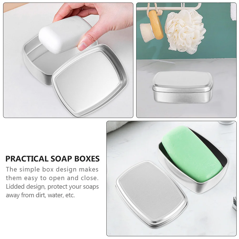 2 Pcs Soap Holder Travel Case Square Aluminum Box Jewelry Storage Cases Tea Tins Canister Silver