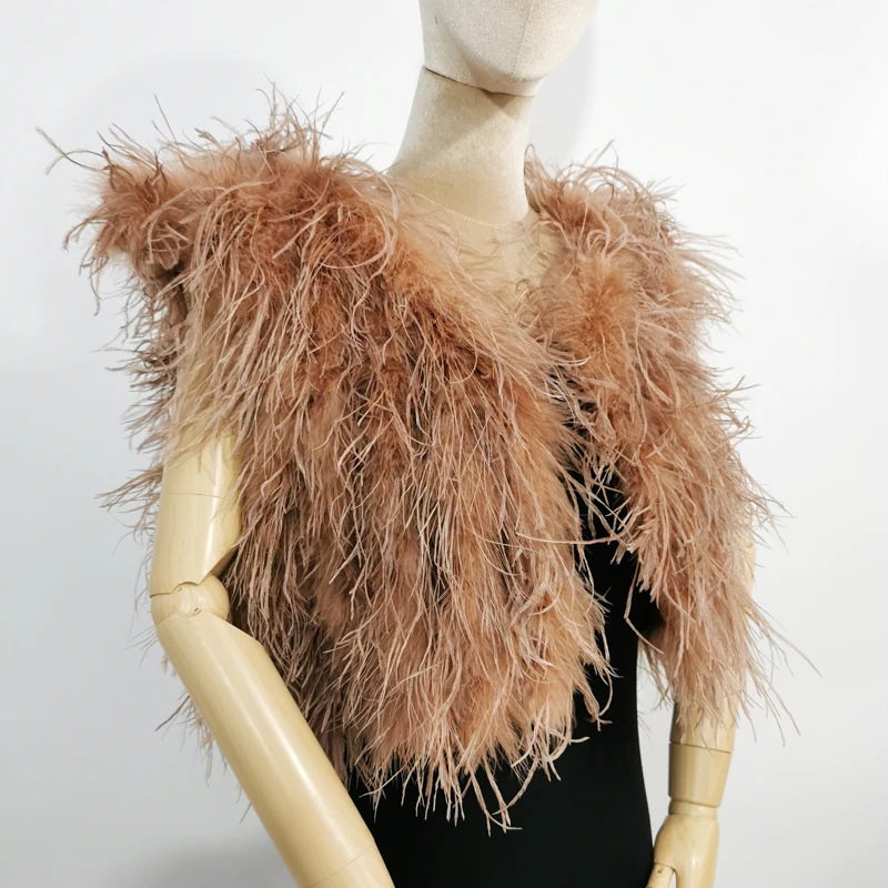 New Natural 100% Ostrich Hair Fashion Women\'s Sleeveless Top coat Ostrich Hair Tank Top Jacket Real Fur Coat vest Length 40 cm