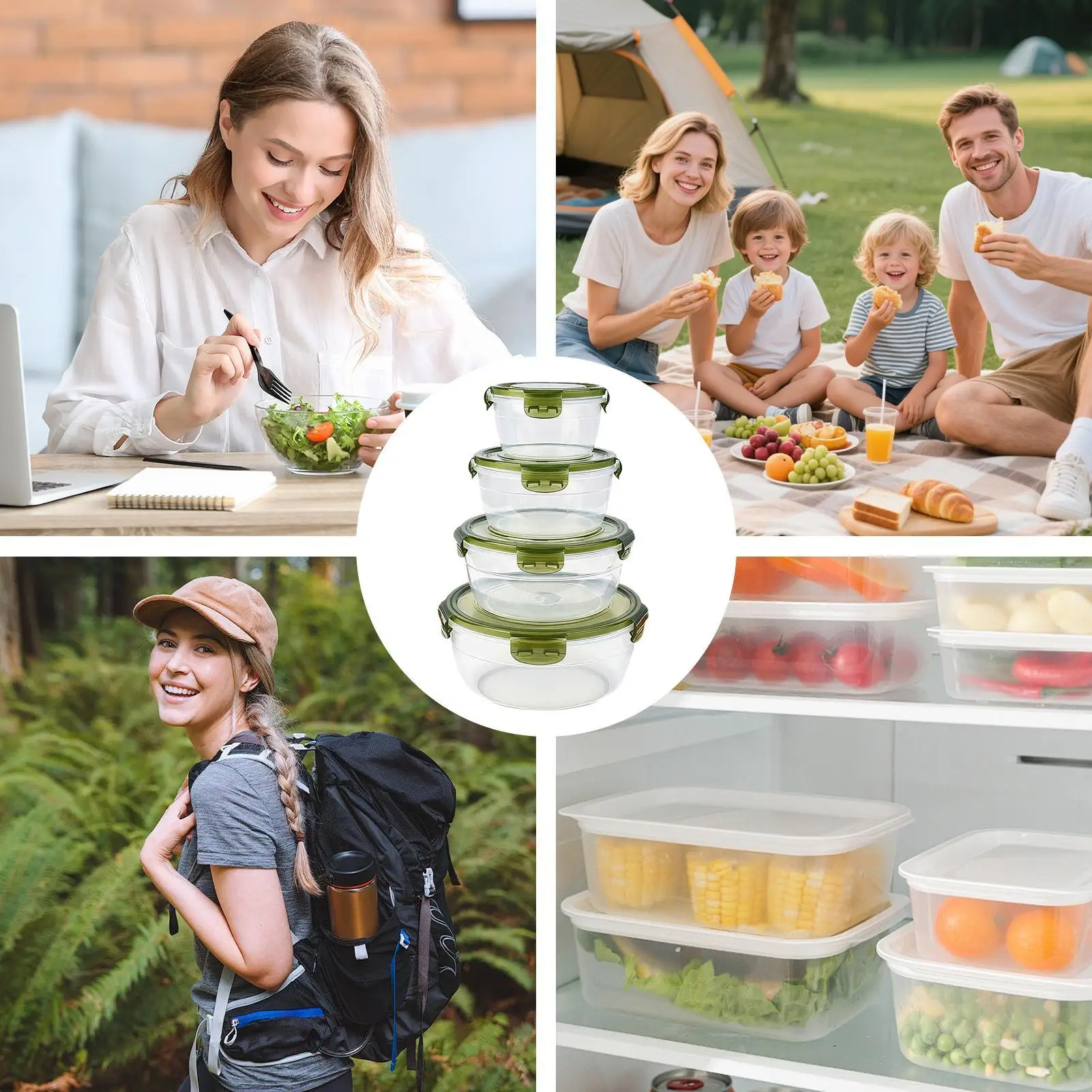 

Food Storage Containers 4 Pieces Microwave-safe Food Boxes Picnic Salad Box For Kitchen Pantry Fridge Camping Picnic Lunch Snack