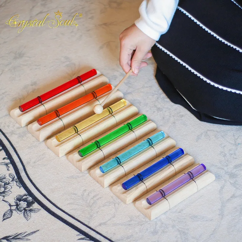 432HZ Crystal Sound Bundles C7-B7 7 Chakras Wooden Chimes Colorful Natural Chime Yoga Meditation Percussion Musical Instruments