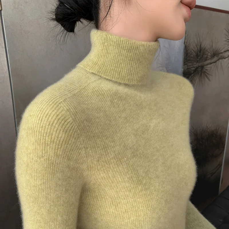 100% Cashmere Turtleneck Sweater for Ladies, Knit Bottoming Shirt, Slim Pullover, Versatile Inside, Autumn and Winter