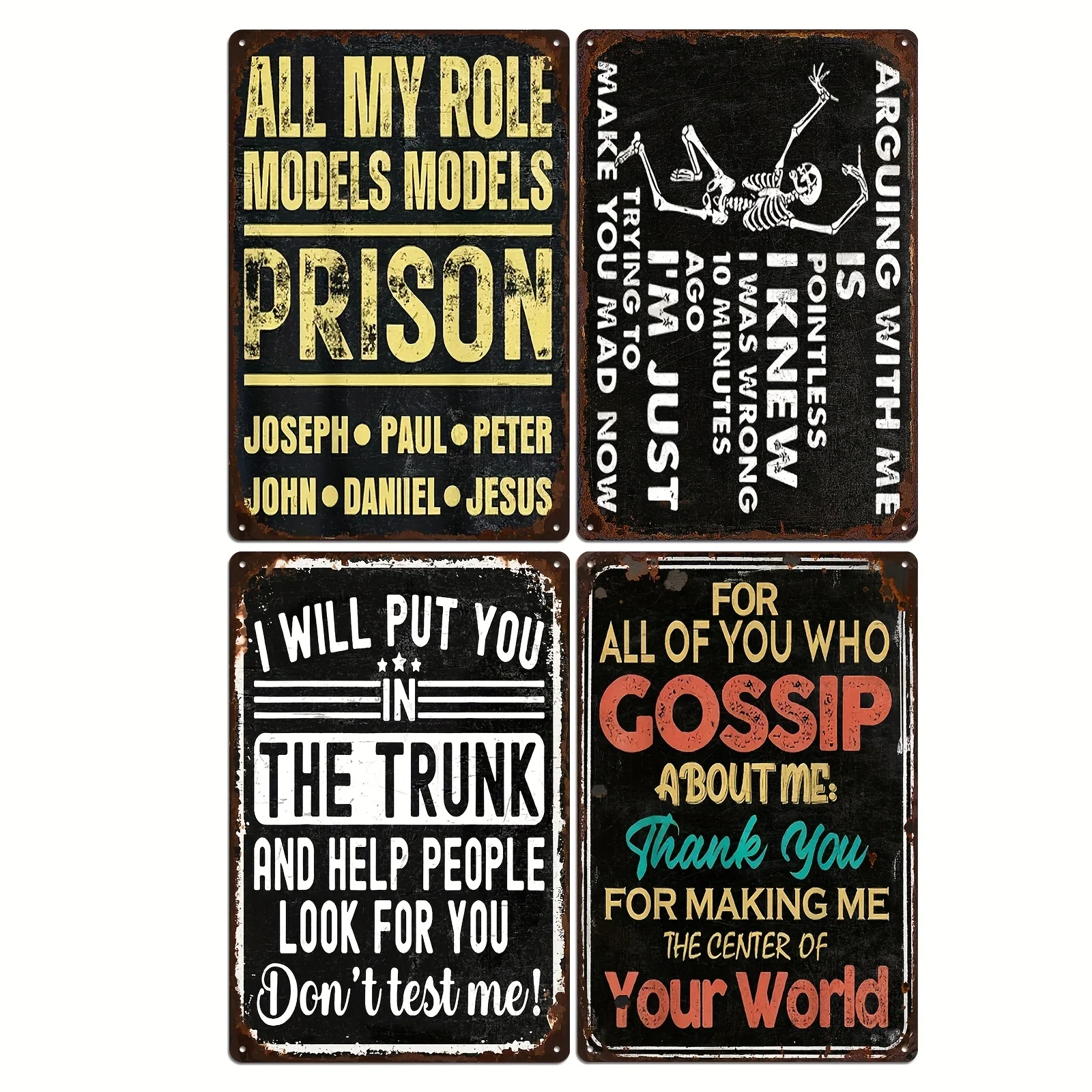 Decorative Sign & Plaque 4pcs Vintage Edgy Humor Sign Set, Metal Retro Wall Art For Man Cave, Home Bar, Living Room