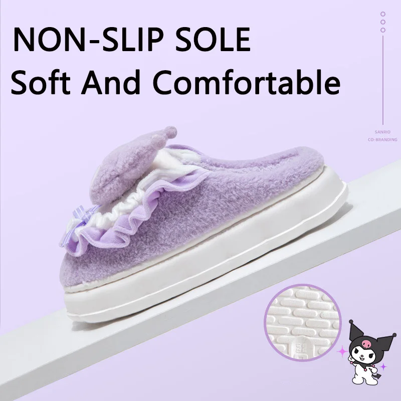 Kawaii Sanrio Hello Kitty Kuromi Mijn Melodie Cinnamoroll Vrouwen Katoenen Slippers Winter Thuis Ronde Neus Casual Platte Warme Slippers