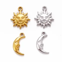 3pcs Stainless Steel Sun Moon Pendants Smiling Face Charms For Jewelry Making DIY Necklace Bracelet Charm Accessories Supplies