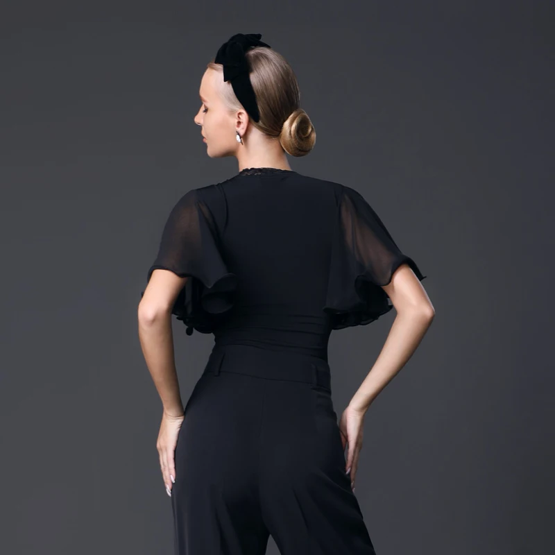 Zomer Ruches Mouwen Moderne Dansende Top Vrouwen Latin Tops Wals Ballroom Danswedstrijd Tops Podium Oefenkleding Sl8631