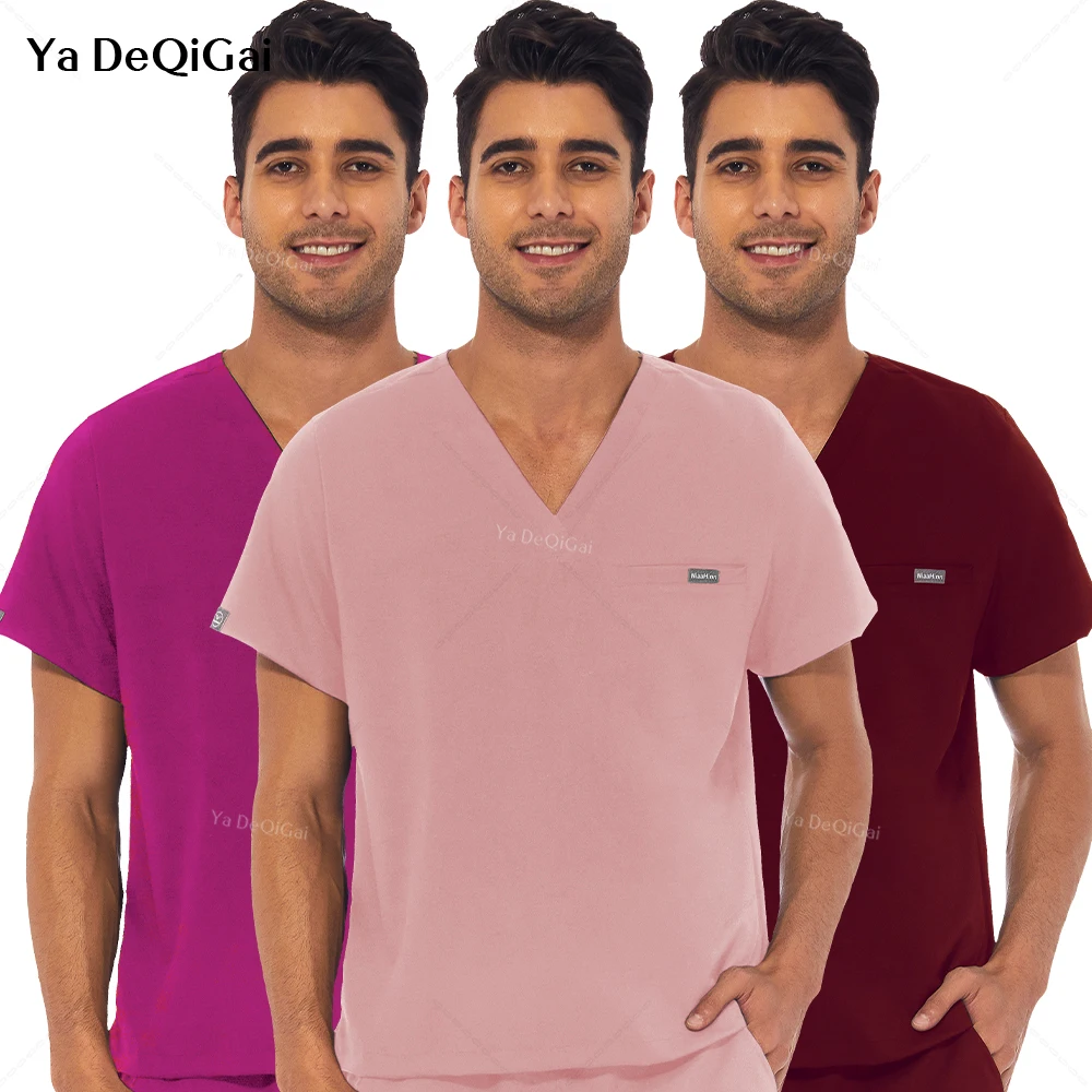 Unisex Scrubs Tops Medische Verpleegkundige Uniform Korte Mouw Hoge Kwaliteit Heren Shirts Effen Kleur Jogger Blouse Dokter Werkkleding