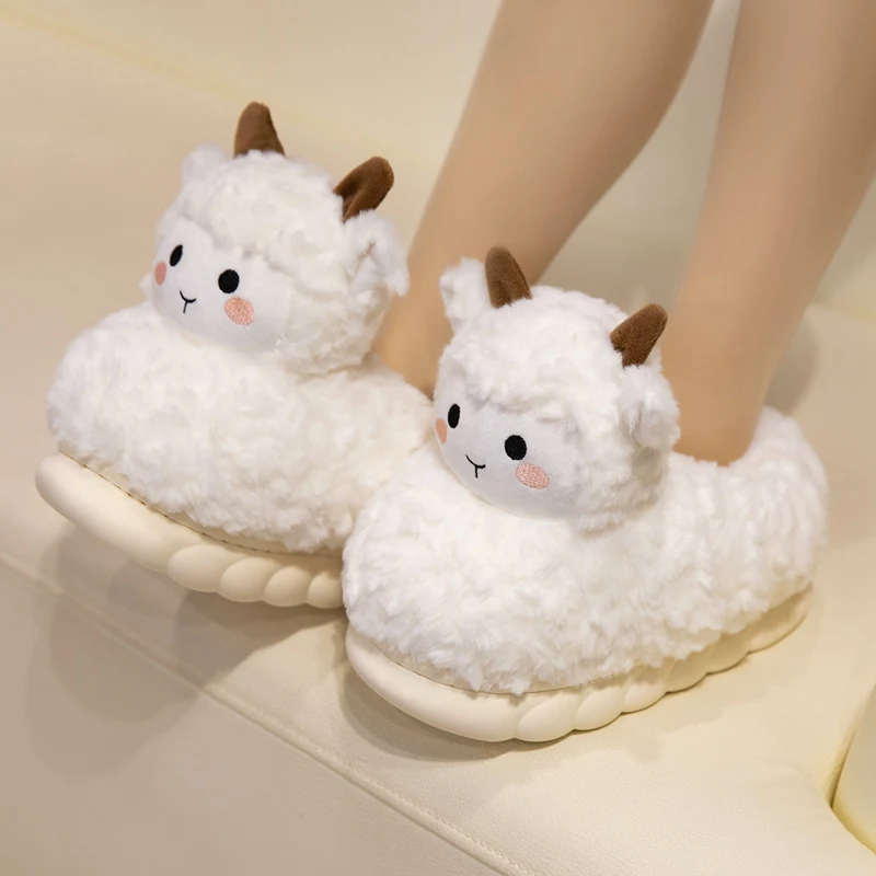

Плюшевые тапочки на каблуке с рисунком животных для женщин, домашняя домашняя обувь с изображением ягненка и осла, зимняя теплая плюшевая обувь, подарок подруге