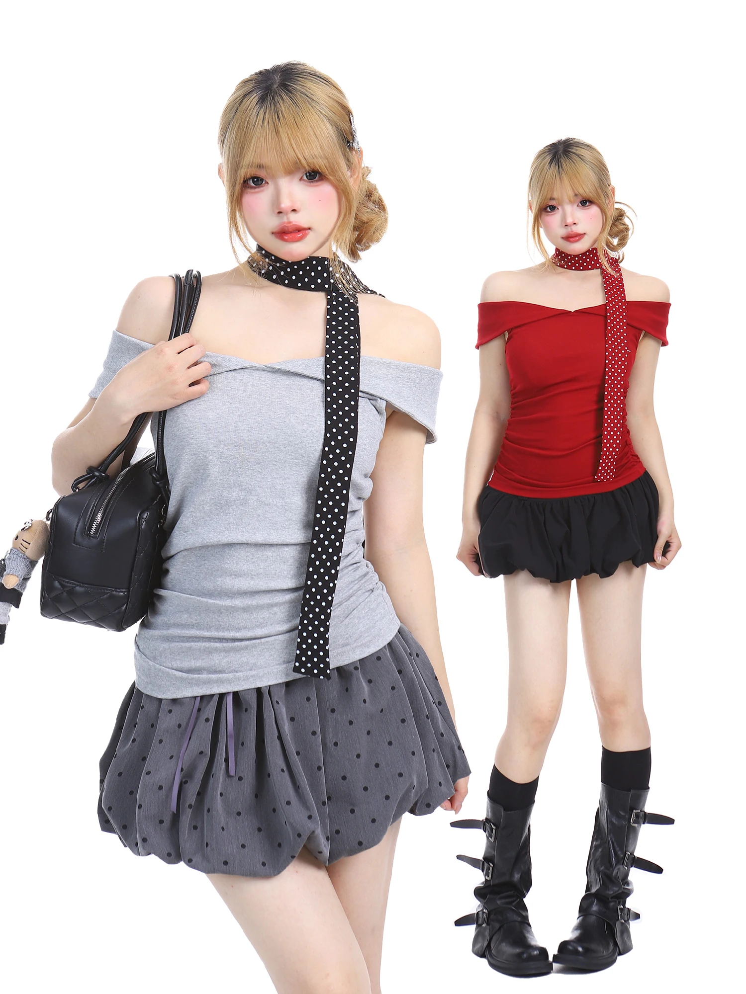 

Женская летняя облегающая футболка BearGirl Sweet Cool Spicy Girl с одним открытым плечом, коротким рукавом, из хлопка, в стиле Ins