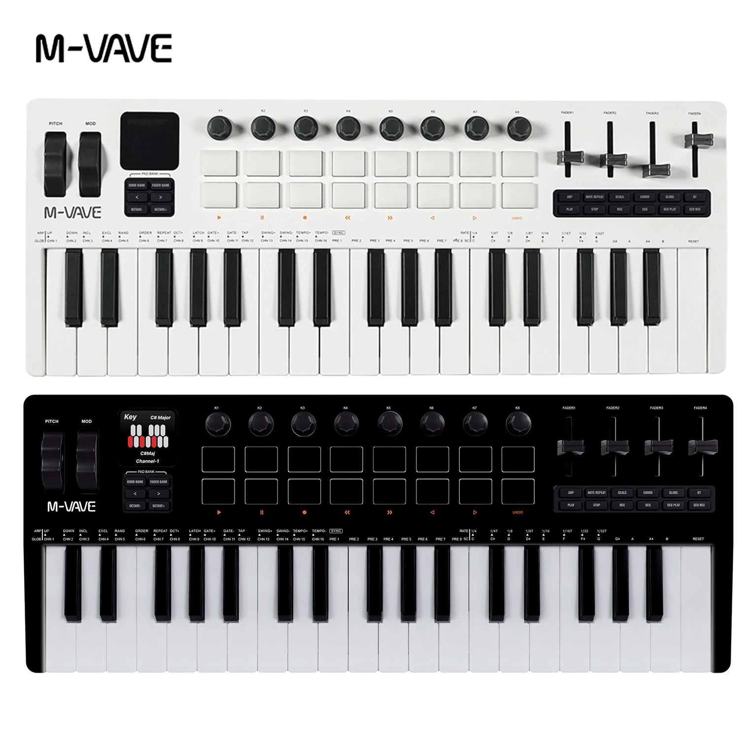 M-VAVE SMK-37 PRO Teclado MIDI de 37 teclas, almohadillas de batería, fuente de sonido, teclado 16 RGB, compatible con conexión inalámbrica con múltiples sistemas