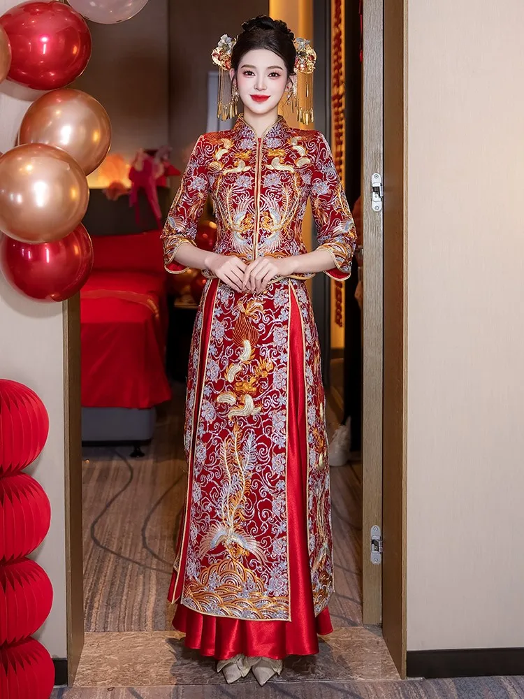 

Dragon and phoenix gown wedding dress bride's new Chinese-style evening figure-hugging toasting