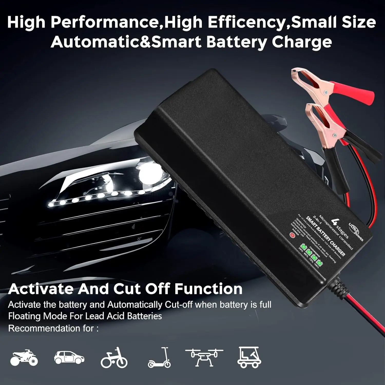 شاحن بطارية ULTRAPOWER 10-Amp LiFePO4، 14.6 فولت للسيارات والعربة والطائرات بدون طيار وحمض الرصاص 12 فولت