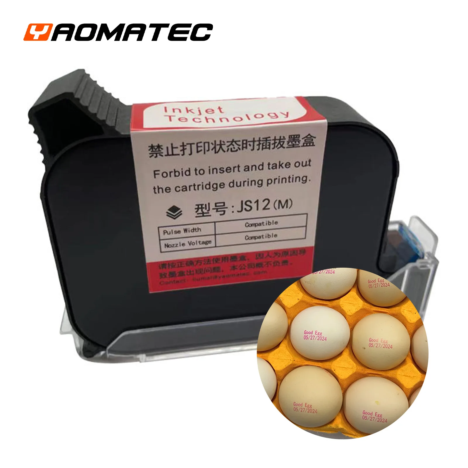 Yaomatec JS12M Model 60DPI 12.7mm Handheld Thermal Inkjet Printer Edible Ink Cartridge Egg Printer Edible Ink Cartridge for Egg