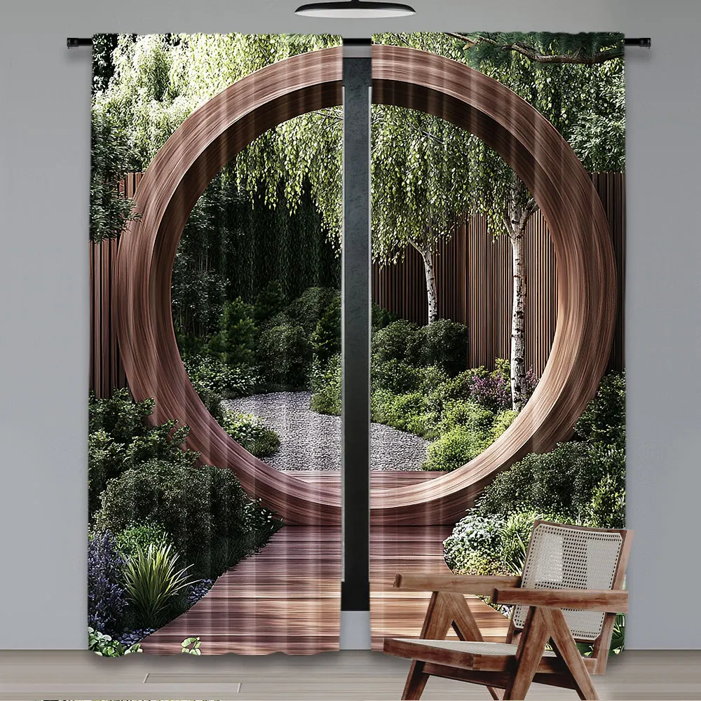 2Pcs Japanese Curtain A Round Rustic Doorway And Gate Opening Sublime Habitat Natural Scenery For Bedroom Living Room And Dining