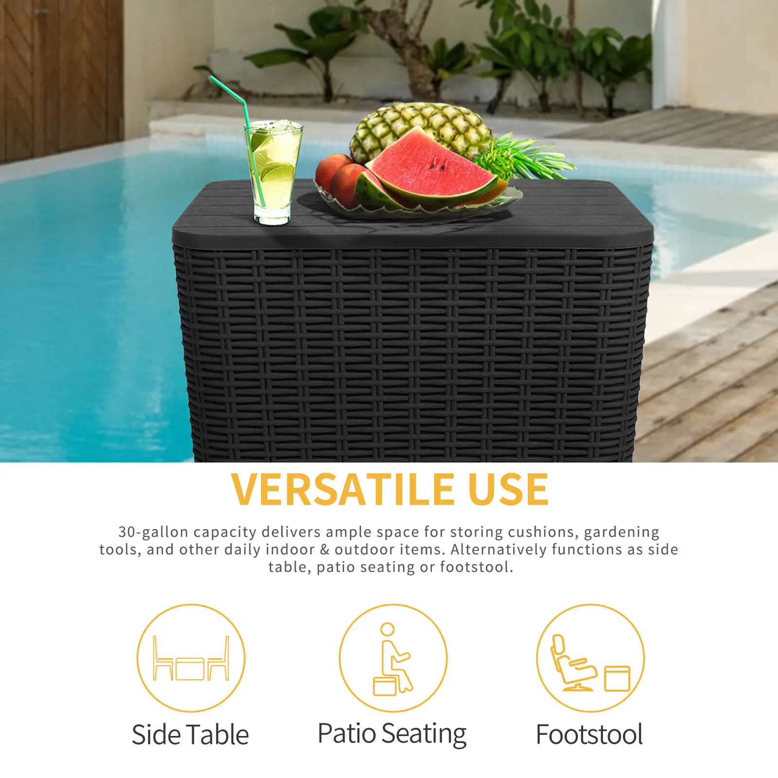 Resin Deck Box Outdoor Patio Storge Rattan Container Chair Bin Garden Furniture