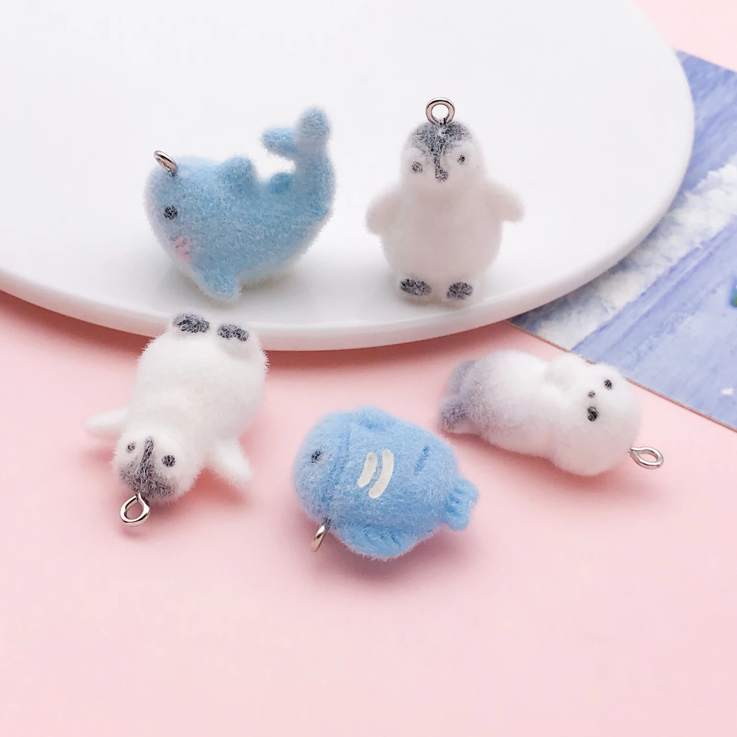 5pcs Resin Flocking 3D Marine Organisms Pendant Jewelry Making DIY Earrings Charms for Jewelry Bracelets Necklace