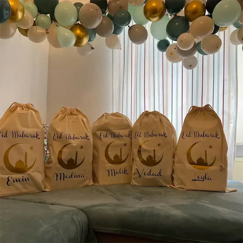 SN1 moschea personalizzata Eid Mubarak sack Ramadan Kareem friend family children kid boy girl present gift bag