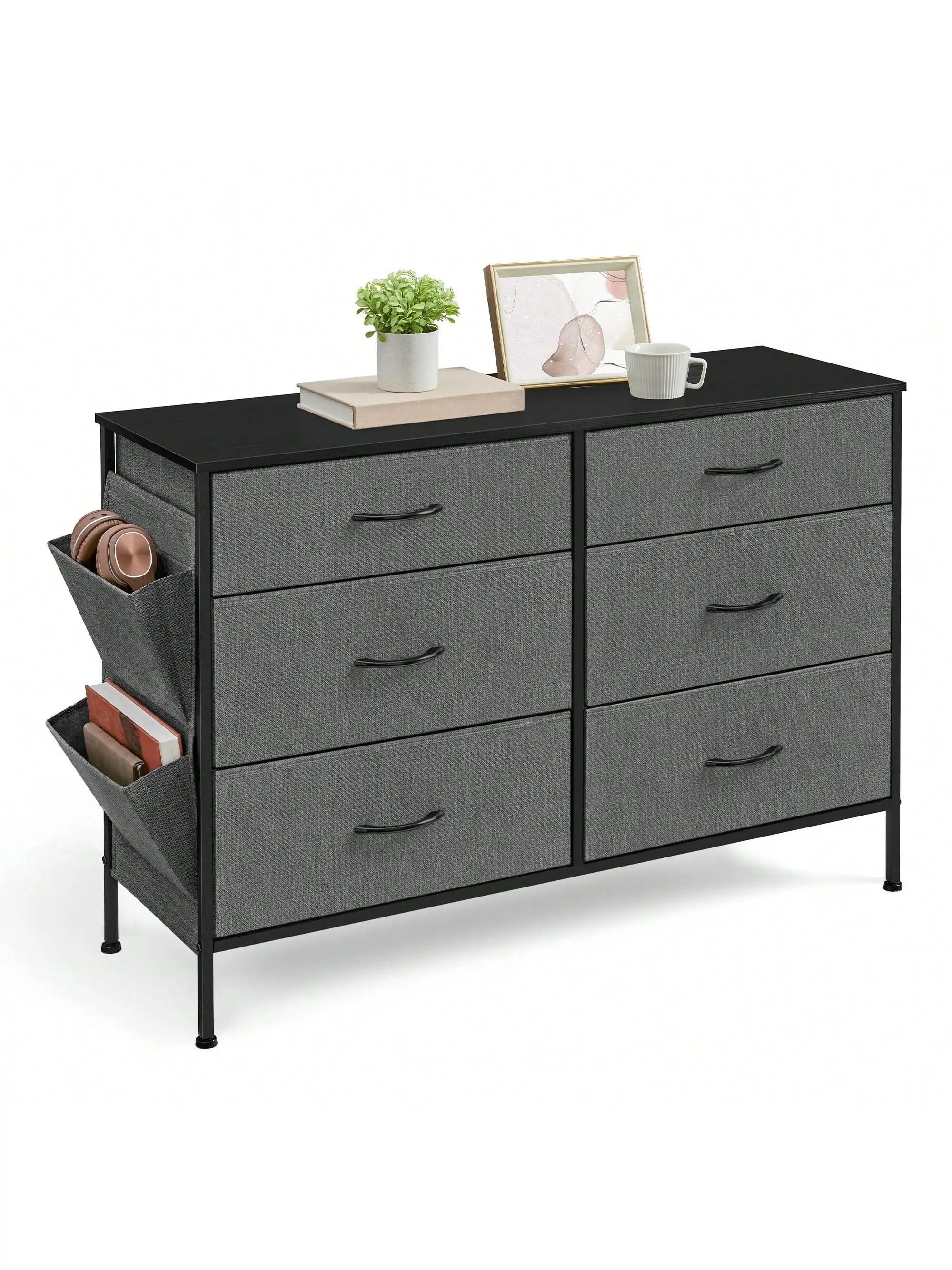 

SONGMICS 6 Dresser For Bedroom, Chest Side Pockets, Drawer Dividers, Fabric Storage Organizer For Closet