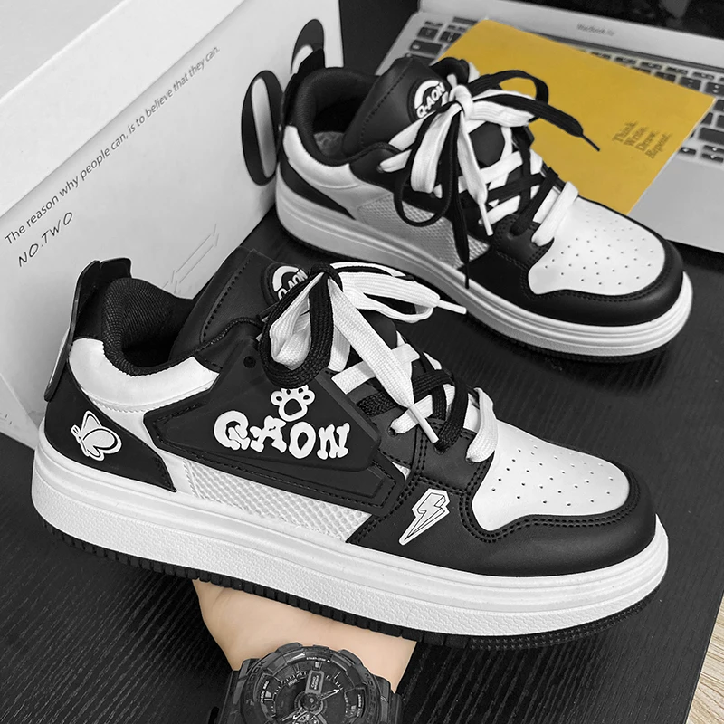 

Mens Fashion Lace-Up Sneakers, Comfort Casual Walking Shoes, Faux Leather Platform Chunky Sneakers Tennis Shoes