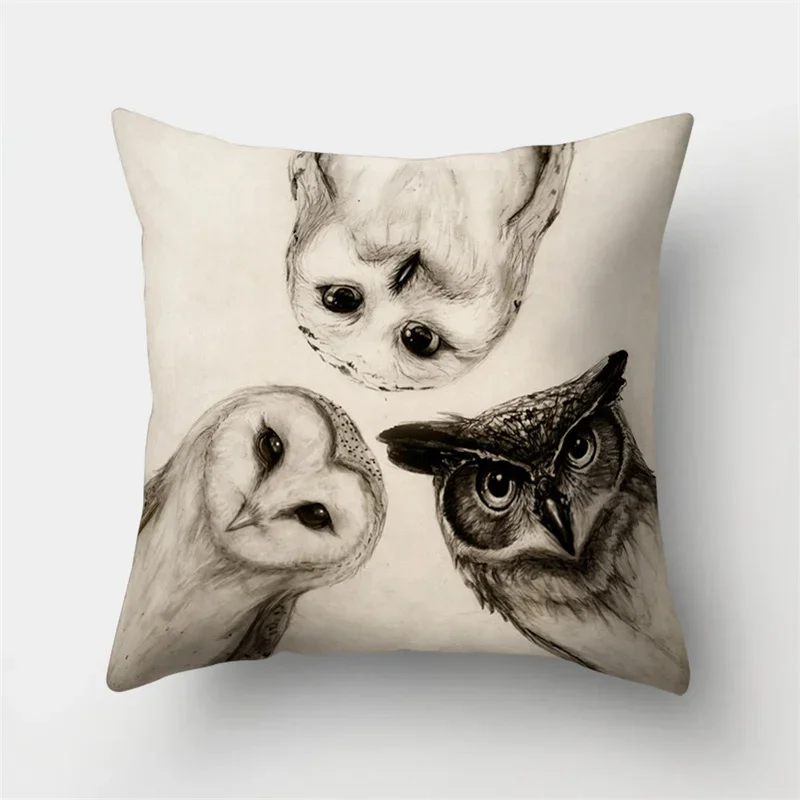 Cute cartoon owl animal leaves plant square cushion cover home living room car sofa decoration waist  pillowcase