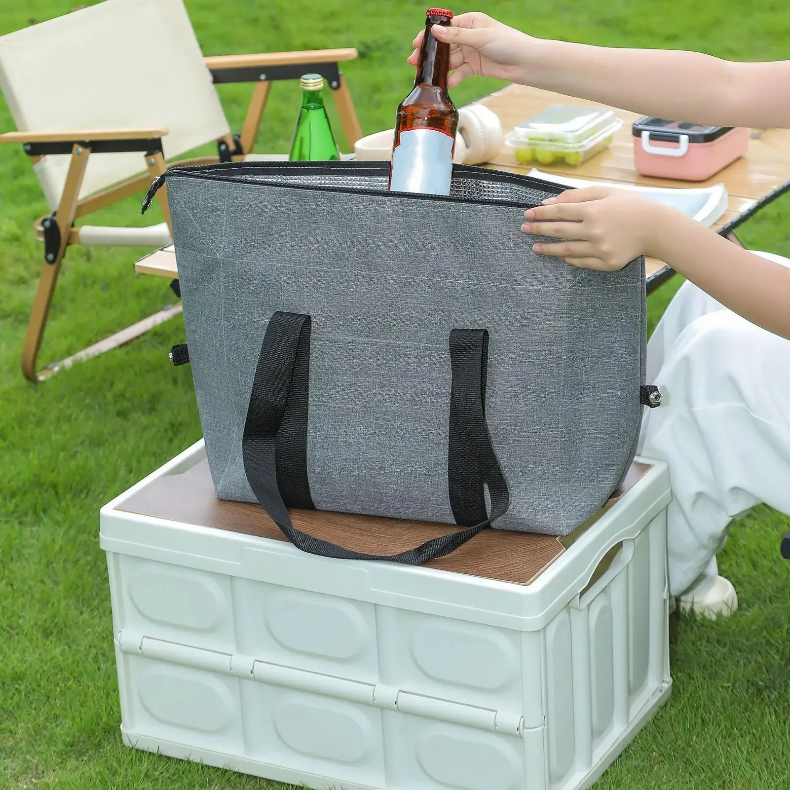 

Складная сумка-холодильник, большая вместительная сумка для льда, портативная уличная сумка из алюминиевой фольги, сумка для хранения свежести, многофункциональная сумка для покупок