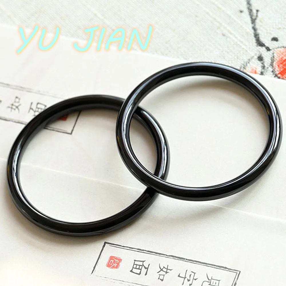 Vintage Classic Natural Black Jade Bracelet Noble Delicate Agate Chalcedony Round Bar Handring Bangle High Quality Jewelry