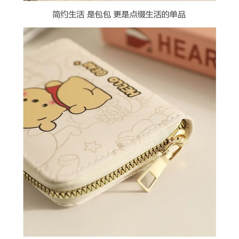 Disney Pooh Bear Winnie Mini Purse Male Pocket Walet Short Woman Coin Purse Cute Foldable Small Card Holder Foldable Money Clip