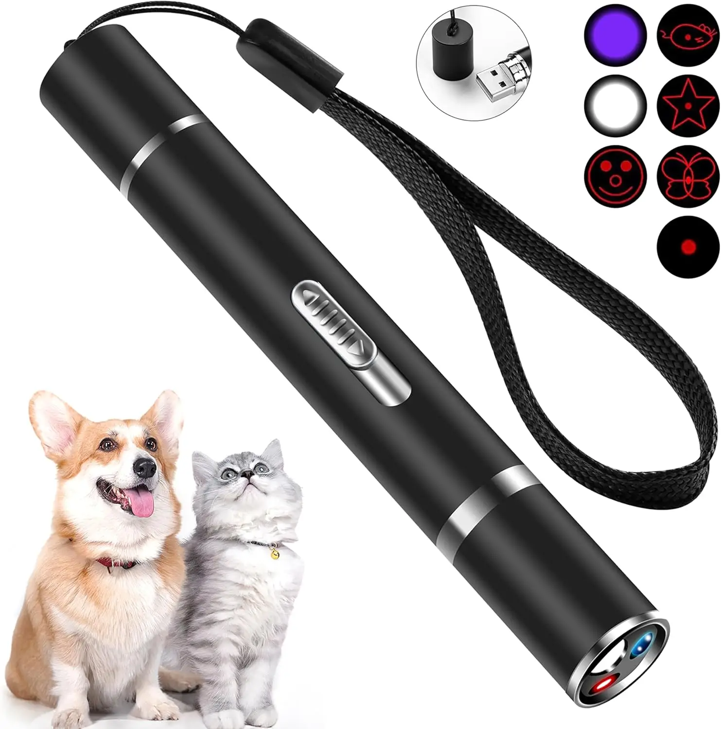 Mini 2 in1Cat Keychain Fun Pointer Portable Laser pointer LED Training Torch Pet Cat Tickle Toy Flashlight