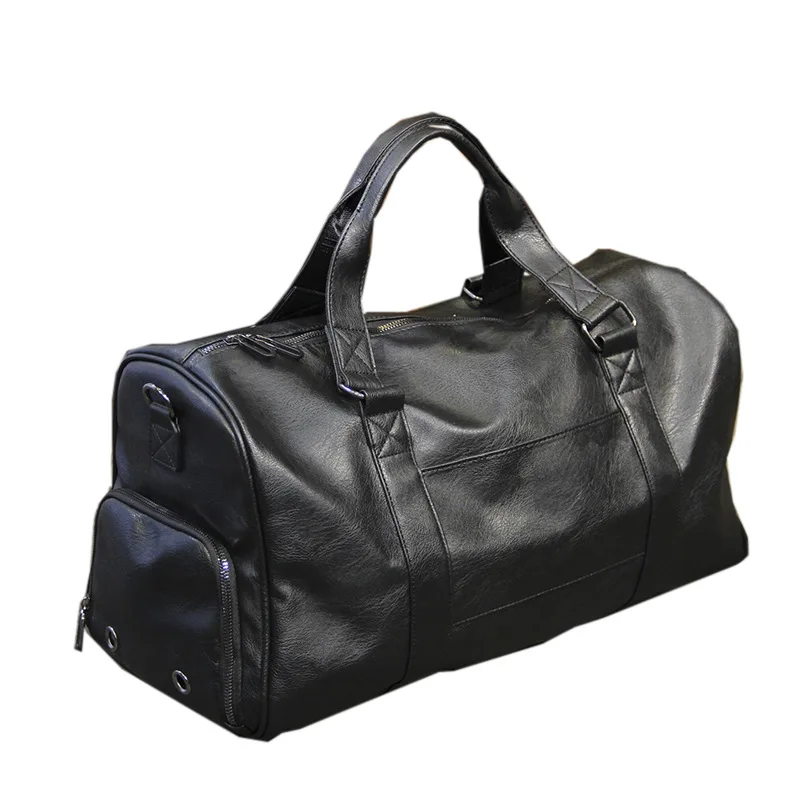 Fashion Leather Men\'s Travel Duffel Bag Dry Wet Separation Business Handbag Large Capacity Luggage Bag Trend Male Gym Bag