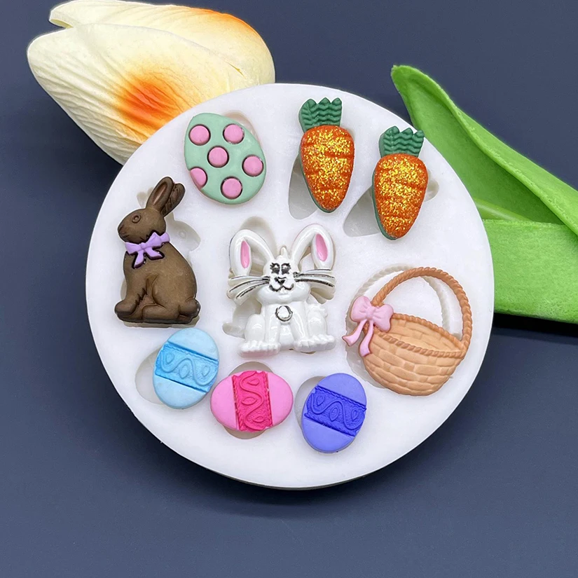 Forma silikonowa do cukru, czekolady, babeczek, fondantu, dekoracji ciast - Wielkanocny Zajączek, Jajka, Koszyk, Marchewka.
