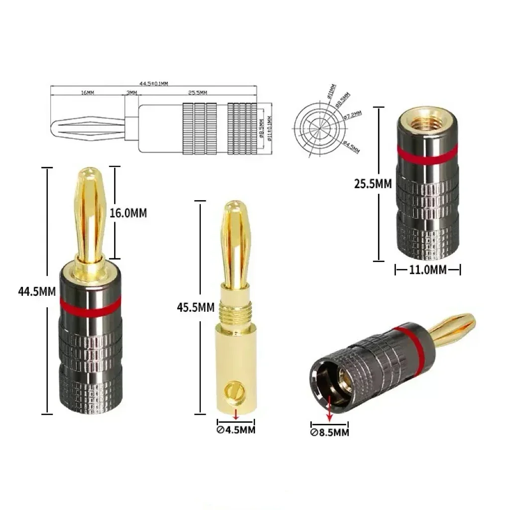 Universelle vergoldete Metall-Bananenstecker, lötfrei, 4-mm-Bananenstecker mit Schraubverschluss für Audio-Buchsen, Lautsprecher- und Verstärkerstecker – Detail 3