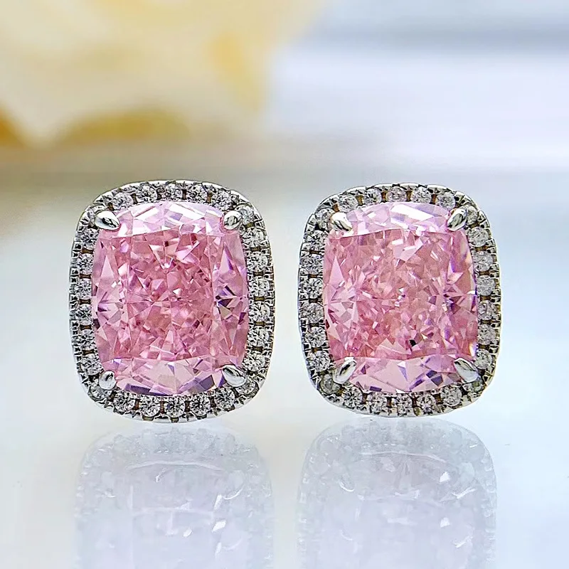 

Cushion Cut 3ct Pink Diamond Stud Earring 100% Real 925 sterling silver Promise Wedding Earrings for Women Bridal Jewelry Gift