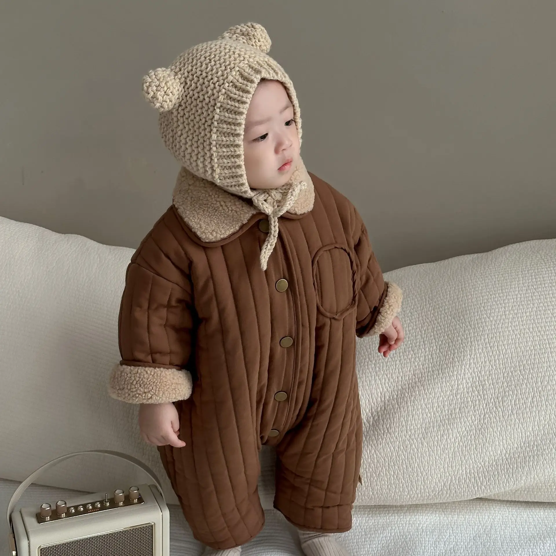 2024 Winter New Baby Warm Plush Romper Plus Velvet Thick Infant Boy Girl Double Sided Jumpsuit Newborn Toddler Clothes 0-24M