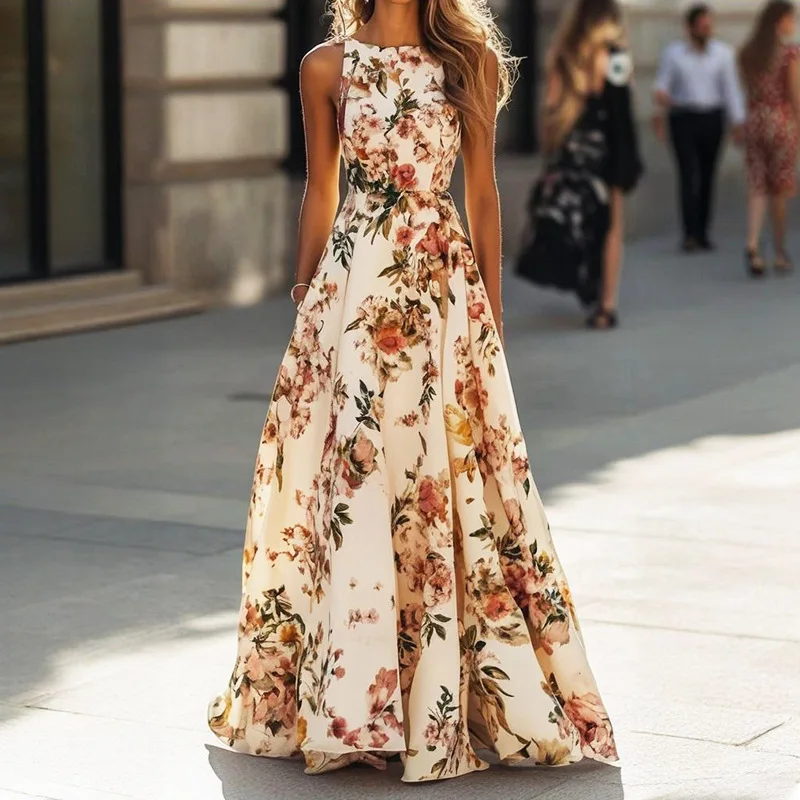 

Новое женское длинное платье без рукавов с принтом