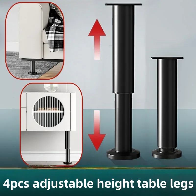 4pcs adjustable height furniture support legs, black telescopic table legs, used for tables, bed frames, TV cabinets, sofas