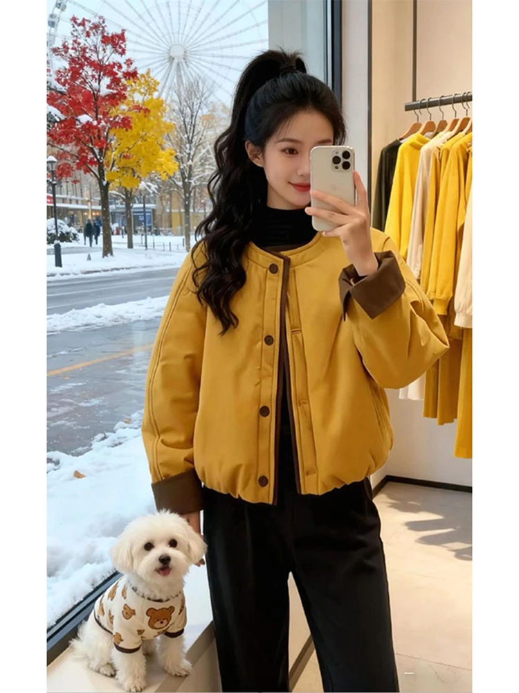

Women's Cotton Jaet Light Loose Casual ort Sle Korean Version Autumn Winter New Arrival Comfortable Warmth Faion Top