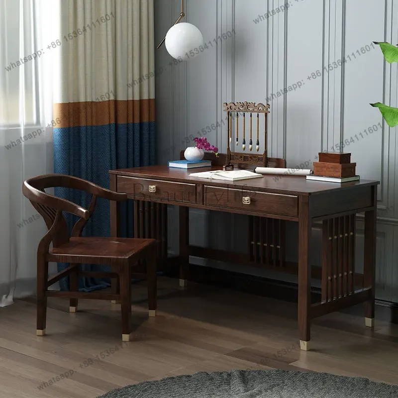 yj7 New Chinese study writing desk solid wood home computer desk