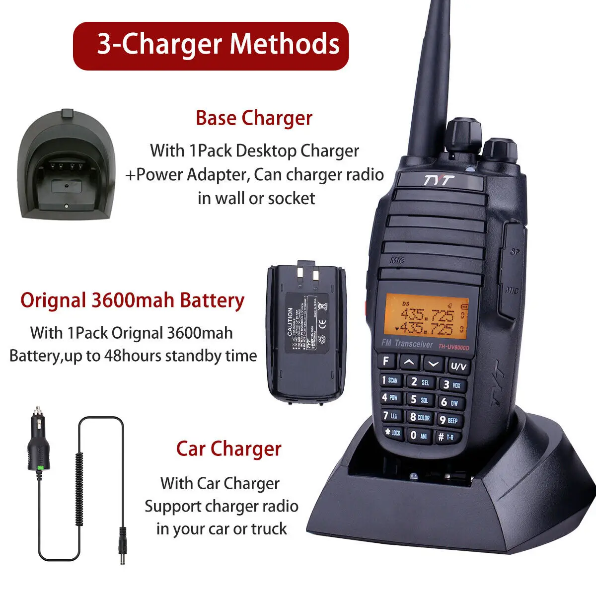 TYT TH-UV8000D Walkie Talkie 10-watt, dengan Aksesori FM Transceiver Dual Band 136-174/400-520MHz Ham Repeater Radio dua arah