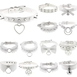 DIEZI Sexy Punk White PU Leather Choker Statement Necklace For Women Men Gothic Lace Circel New Pendant Necklace Torques Jewelry
