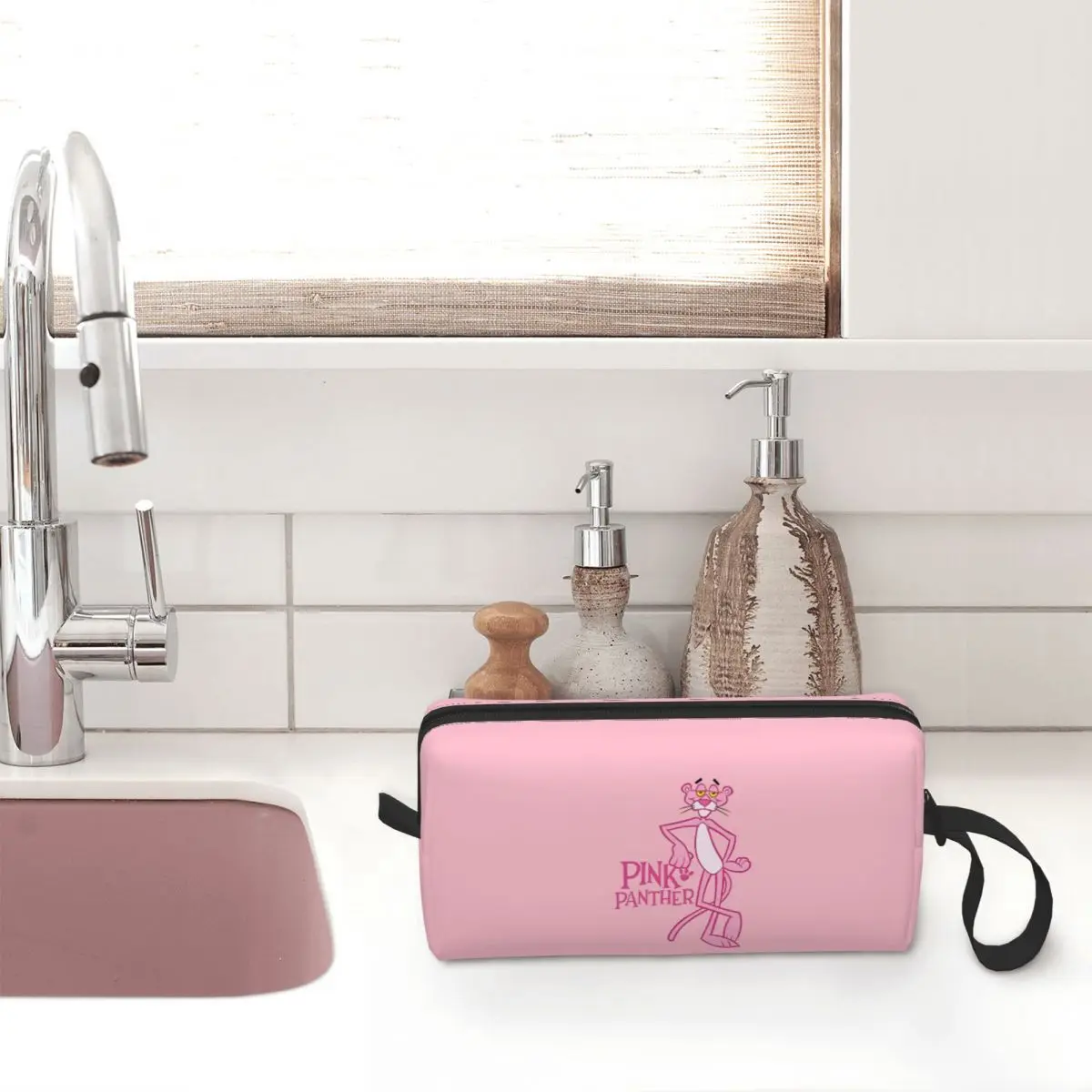 Pink Panther Pose Makeup Bag Pouch Waterproof Cosmetic Bag Travel Toiletry Bag Organizer Storage Bag Men Women