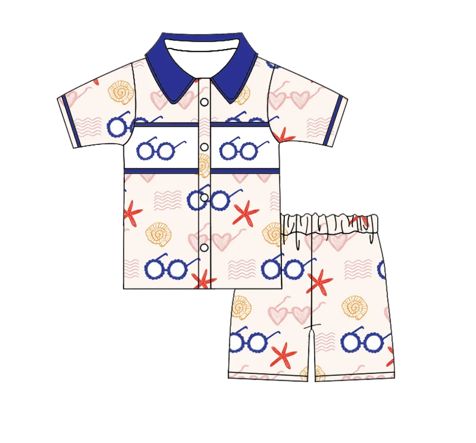 

New summer children's pajamas clothes short sleeves powder blue eyes starfish print shorts two-piece pajamas set wholesale