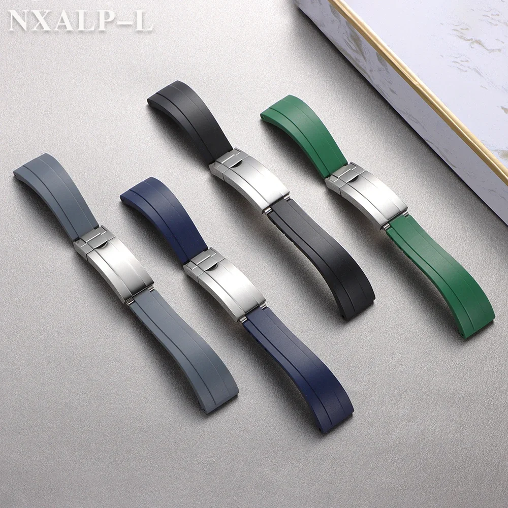롤렉스 데이토나 Submariner 워터 고스트 실리콘 시계 밴드 접이식 버클 남성용 스포츠 다이빙 팔찌 용 20mm 고무 시계 스트랩