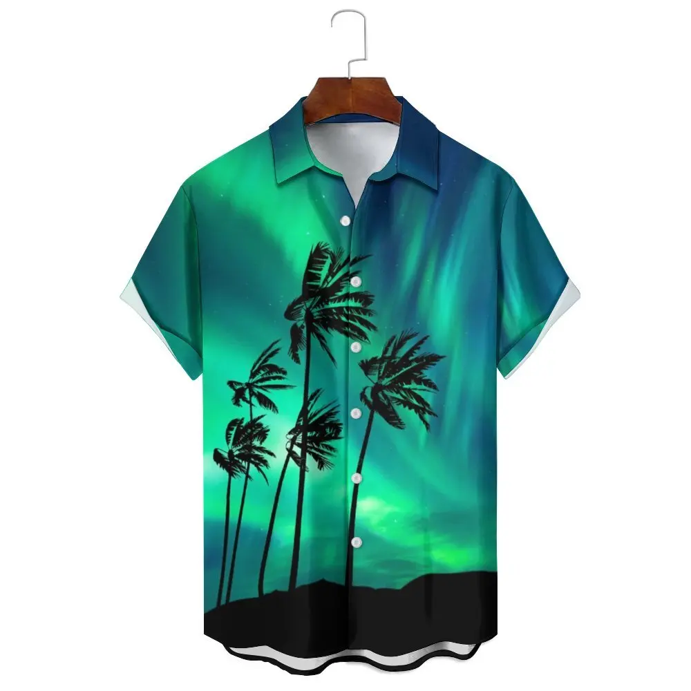 

Men's Summer Short Sleeve Printed Shirt Thin Beach Shirt Men's Clothing Turtle Neck Shirt for Men Casual Top