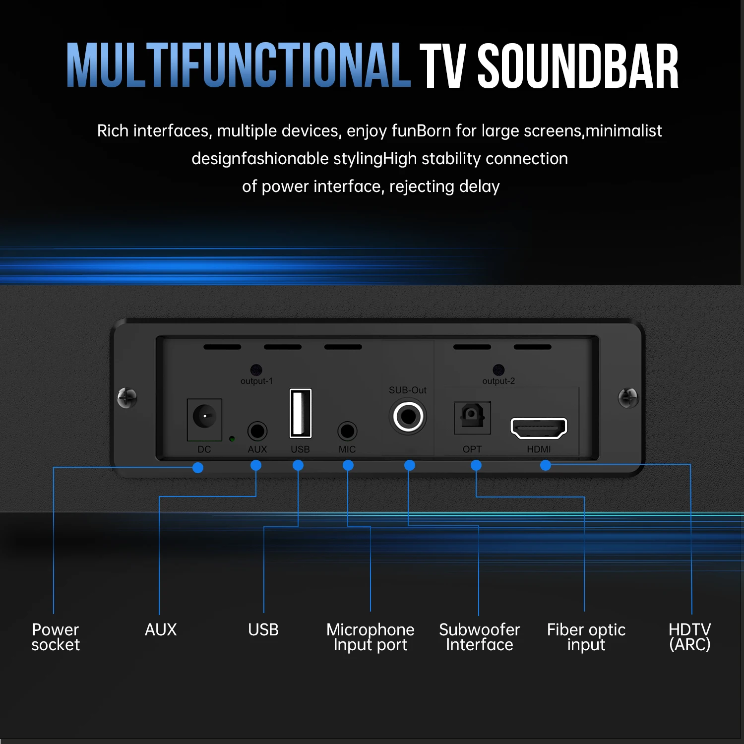 Bluetooth Soundbar With Subwoofer, 2.1 Heavy Bass Surround Sound System, TV Speaker, Home Theater Stereo, Bluetooth 5.0, AUX/USB