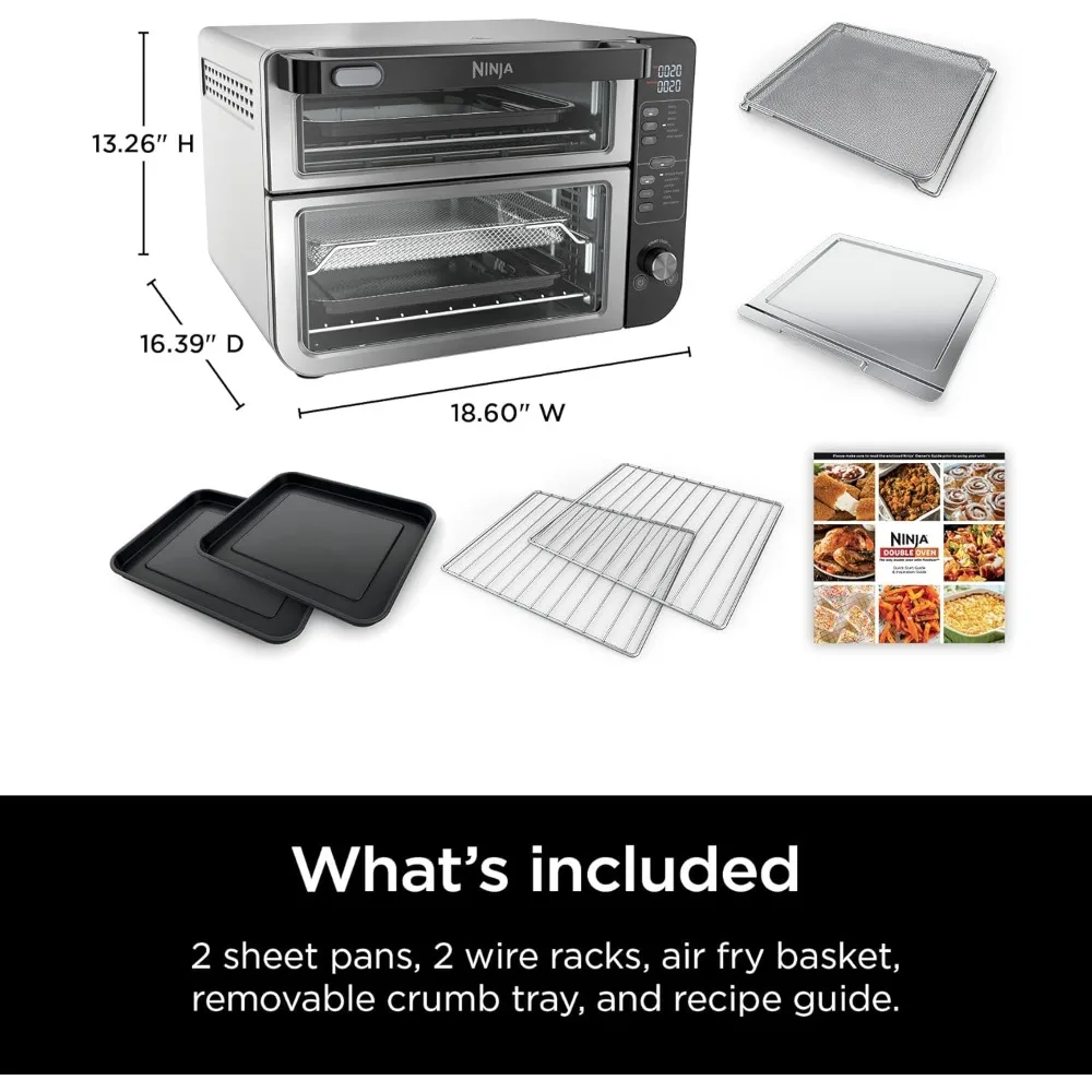 12-in-1 Double Oven, Rapid Top Convection and Air Fry Bottom , Bake, Roast, Toast, Air Fry, Pizza and More, Stainless Steel