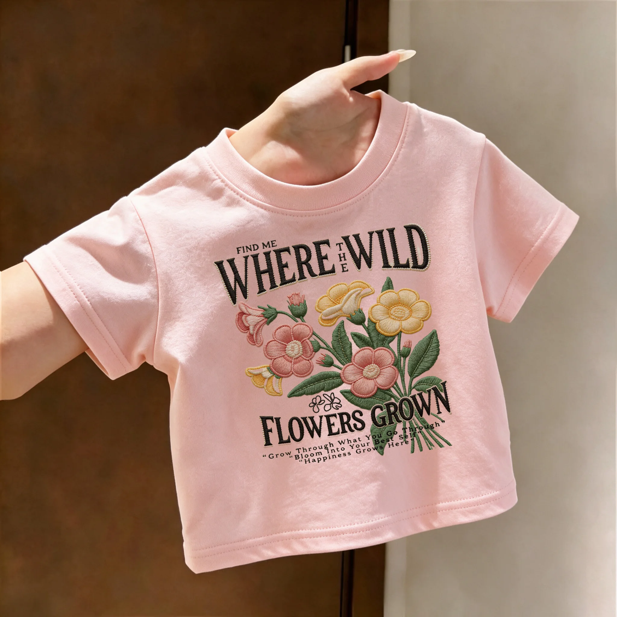 Summer Kids Cotton T-Shirt Find Me Where The Wild Flowers Grown Casual Cute Graphic Tee for Boys Girls