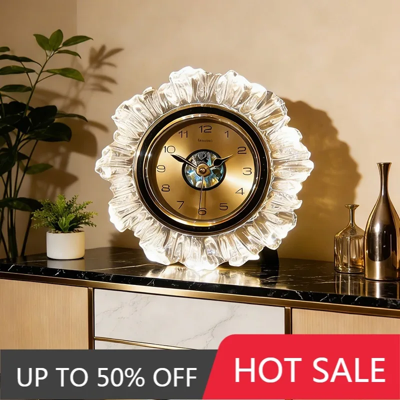 Living Room Table Clock Luxury Desk Watch Modern Decorative Tabletop Clocks Elegant Silent Aesthetic Desktop Watches With Light
