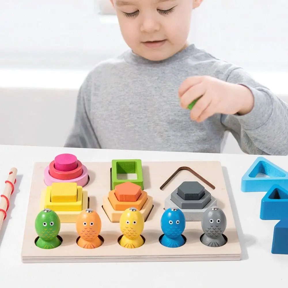 Juguetes a juego con formas de madera, juguetes educativos geométricos de madera Montessori, clasificación colorida, juguetes apilables para niños pequeños