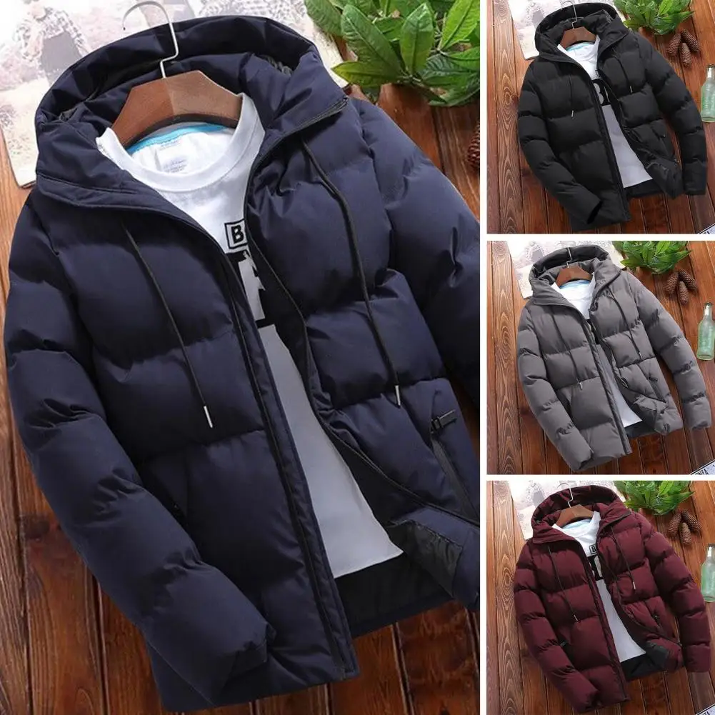 Popular Men Jacket Winter Solid Color Temperament Windproof Hood Windbreaker  Men Coat Keep Warm