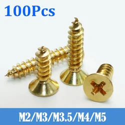 100/lot Pure Brass Cross Recessed Countersunk Flat Head Tapping Screws M2 M3 M3.5 M4 M5 Copper Self-tapping Wood Furniture Screw