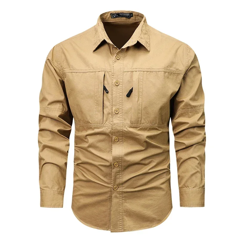 New Outdoor Casual High Quality Militar Overshir Size 5XL Spring Cotton Cargo Shirt for Men Long Sleeve Multi-Pocket Shirts